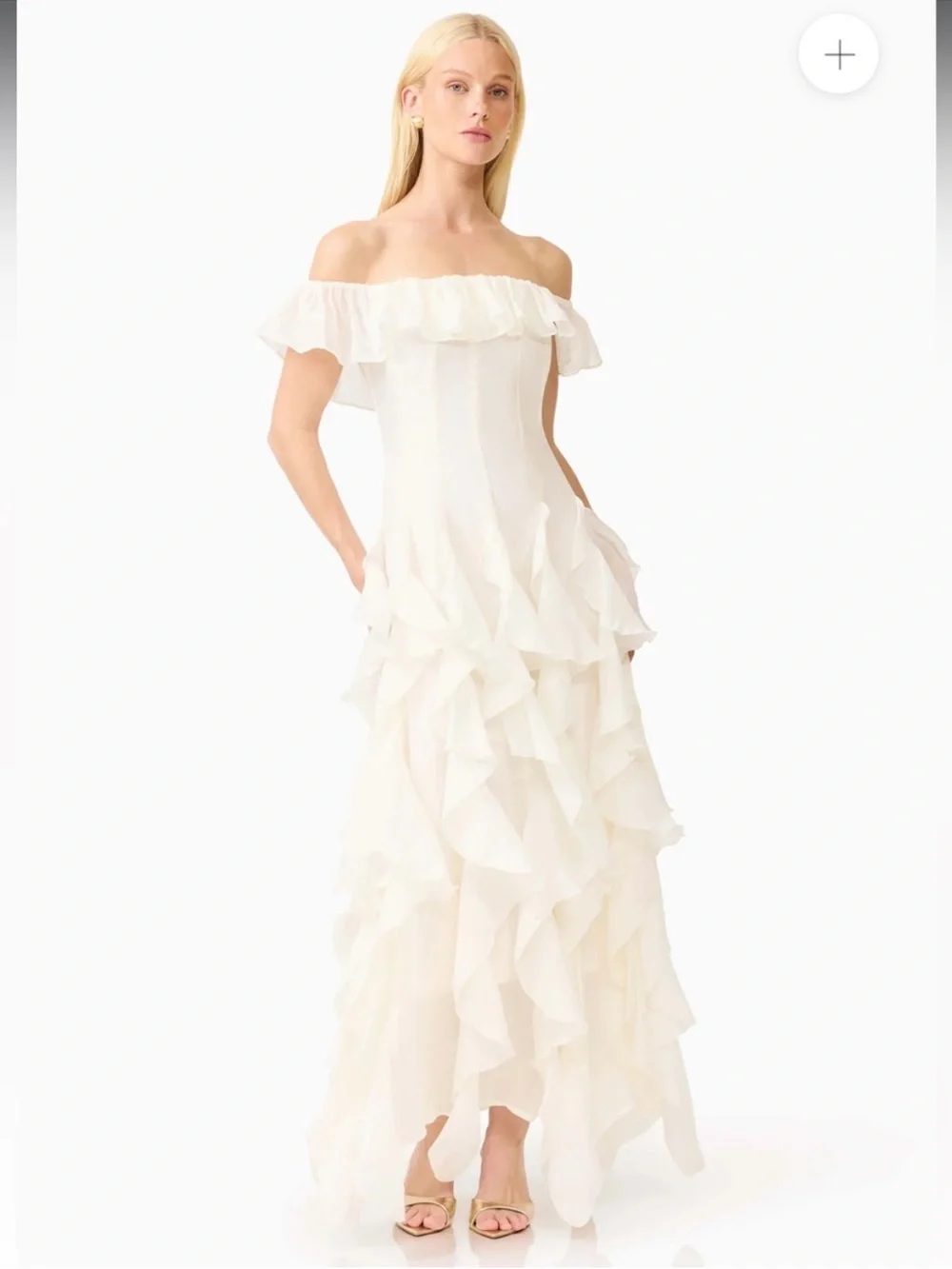 elliatt yvette cream off the shoulder ruffle corset maxi gown dress medium NEW - Picture 3 of 11